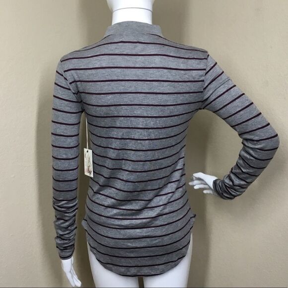 Glitz Mock Neck Long Sleeve Hi/Low Tee (B15) - Picture 2 of 6